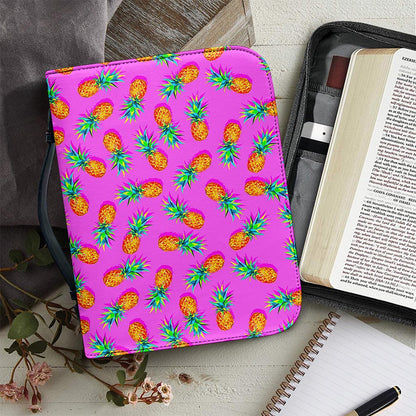 Hot Pink Pineapple Pattern Print Leather Bible Cover