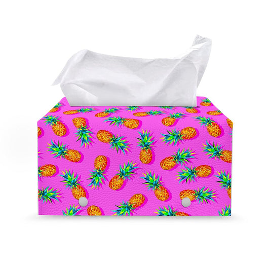 Hot Pink Pineapple Pattern Print Leather Tissue Box Cover