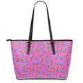 Hot Pink Pineapple Pattern Print Leather Tote Bag With Zipper