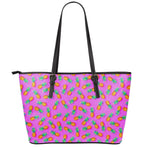 Hot Pink Pineapple Pattern Print Leather Tote Bag
