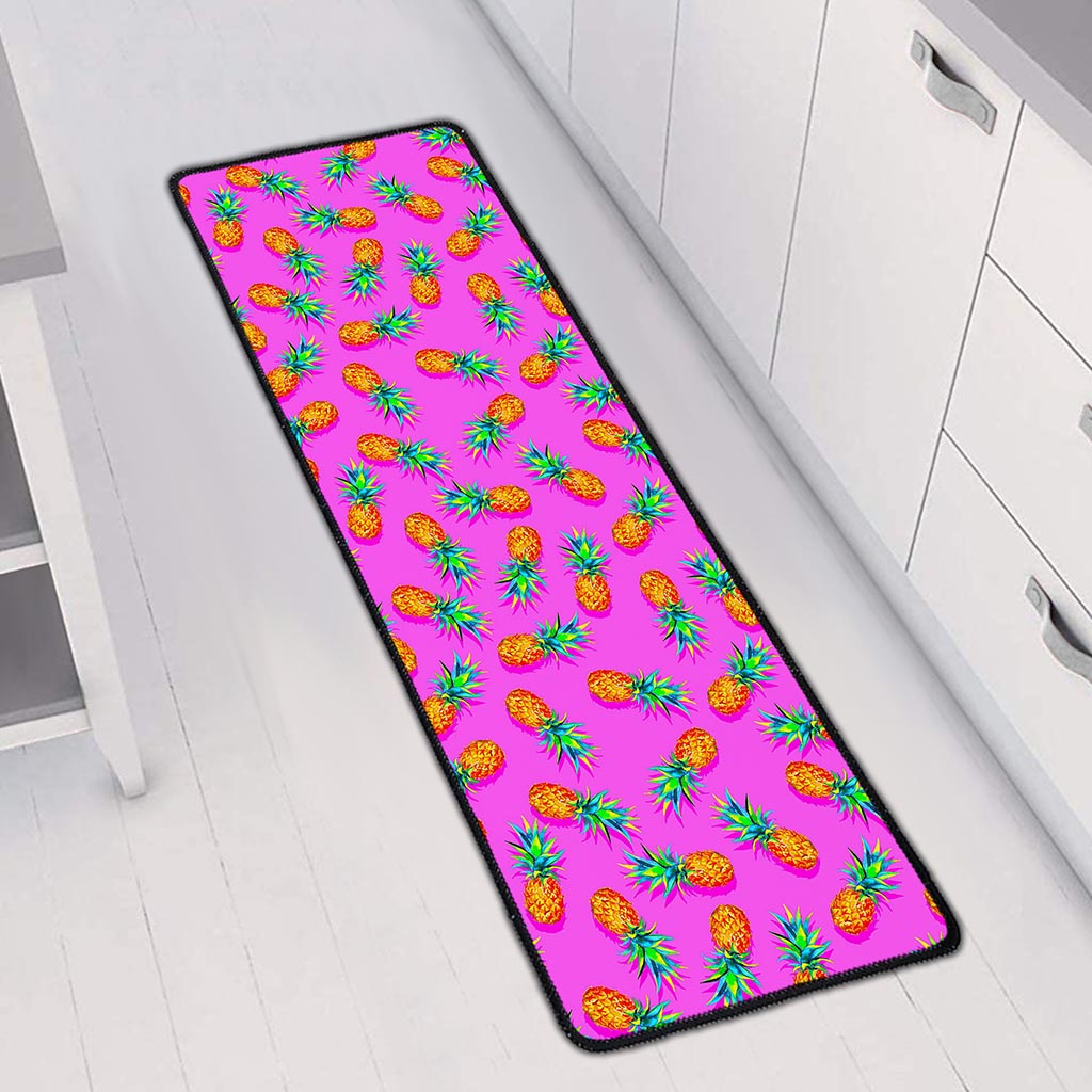 Hot Pink Pineapple Pattern Print Long Kitchen Mat