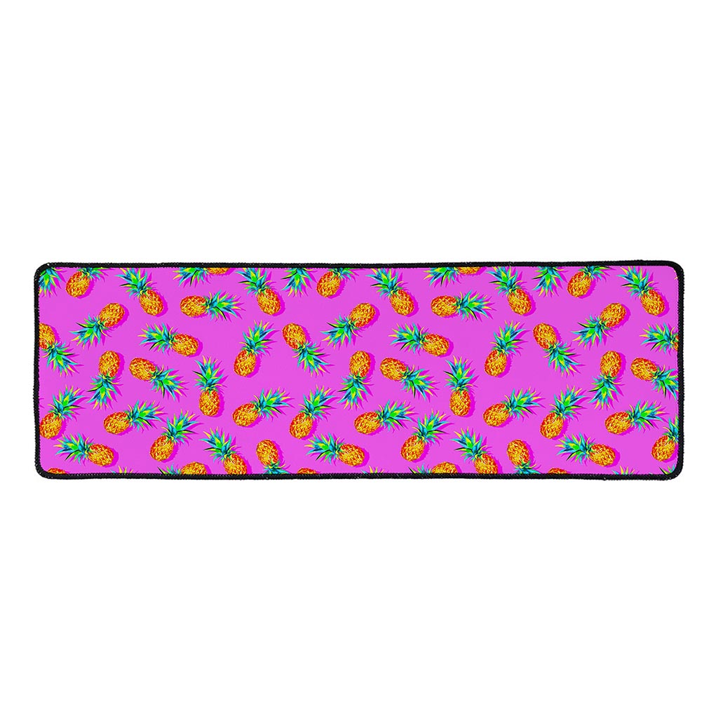 Hot Pink Pineapple Pattern Print Long Kitchen Mat