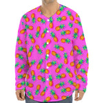 Hot Pink Pineapple Pattern Print Long Sleeve Baseball Jersey