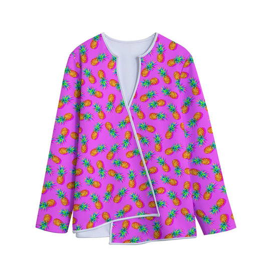 Hot Pink Pineapple Pattern Print Long Sleeve Short Coat