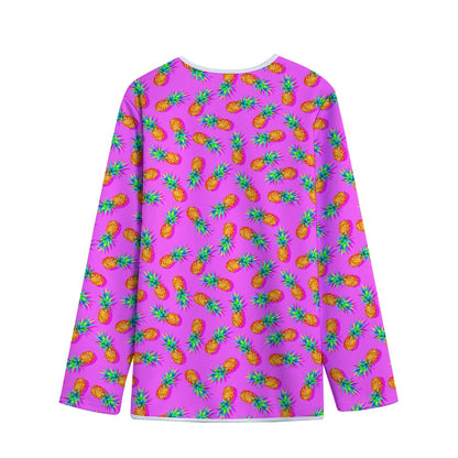 Hot Pink Pineapple Pattern Print Long Sleeve Short Coat