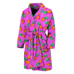 Hot Pink Pineapple Pattern Print Men's Bathrobe