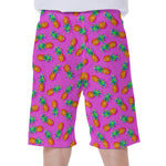 Hot Pink Pineapple Pattern Print Men's Beach Shorts