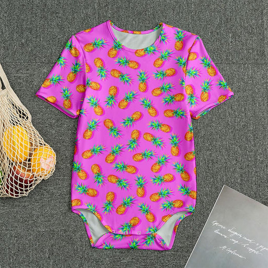 Hot Pink Pineapple Pattern Print Men's Bodysuit