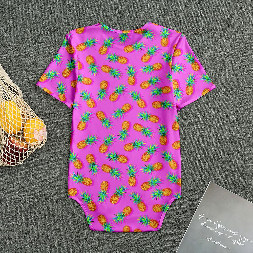 Hot Pink Pineapple Pattern Print Men's Bodysuit