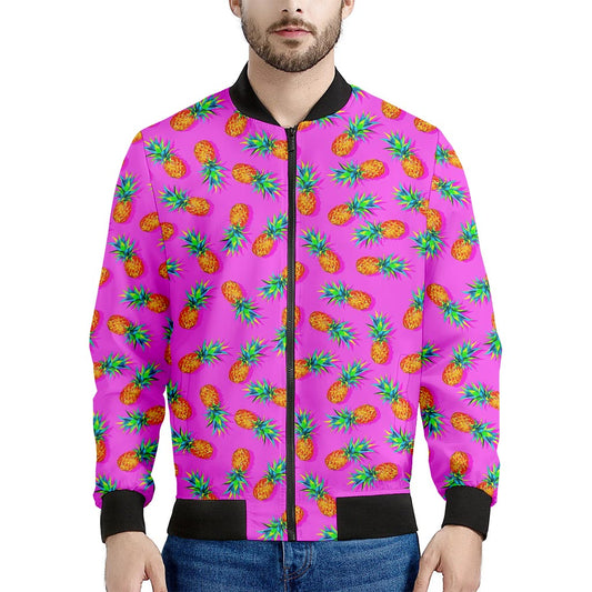 Hot Pink Pineapple Pattern Print Men's Bomber Jacket