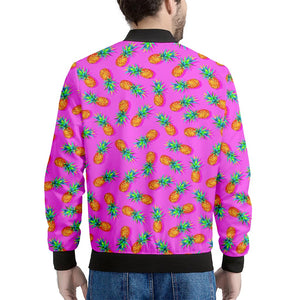 Hot Pink Pineapple Pattern Print Men's Bomber Jacket