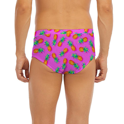 Hot Pink Pineapple Pattern Print Men's Briefs