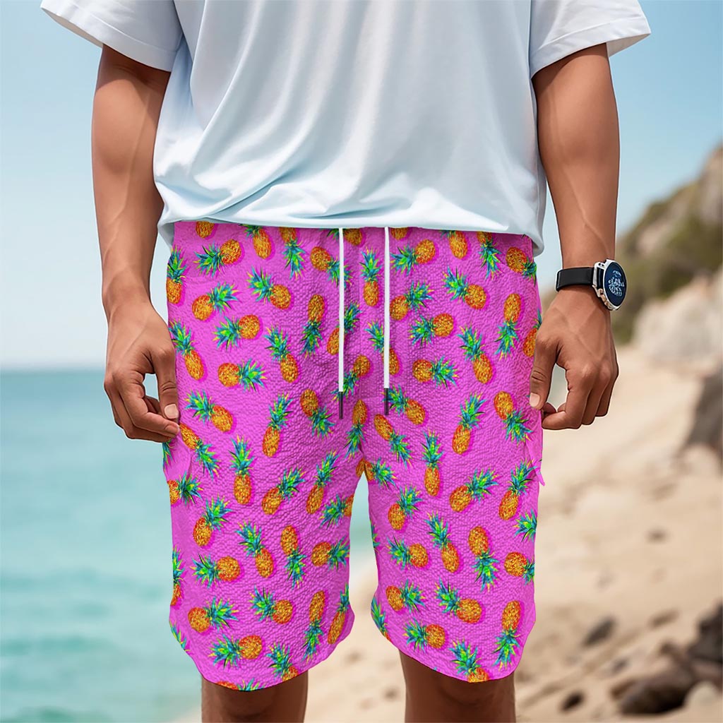 Hot Pink Pineapple Pattern Print Men's Cargo Shorts