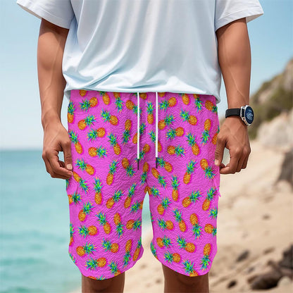 Hot Pink Pineapple Pattern Print Men's Cargo Shorts