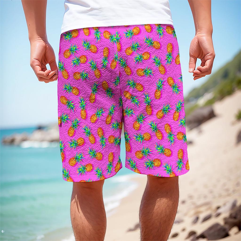 Hot Pink Pineapple Pattern Print Men's Cargo Shorts