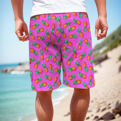 Hot Pink Pineapple Pattern Print Men's Cargo Shorts
