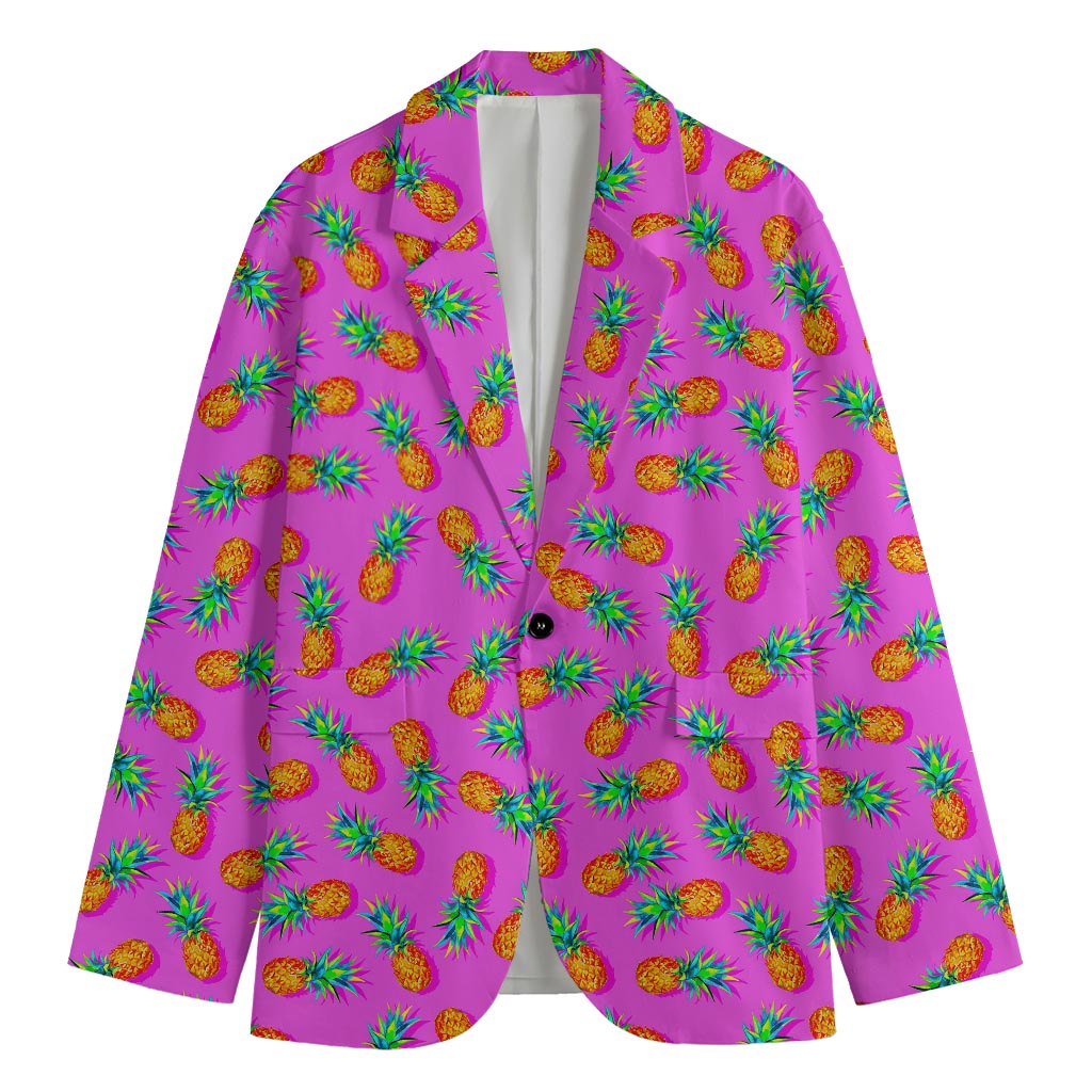 Hot Pink Pineapple Pattern Print Men's Cotton Blazer