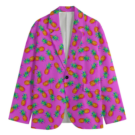 Hot Pink Pineapple Pattern Print Men's Cotton Blazer