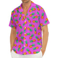 Hot Pink Pineapple Pattern Print Men's Deep V-Neck Shirt