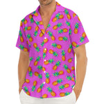 Hot Pink Pineapple Pattern Print Men's Deep V-Neck Shirt