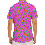Hot Pink Pineapple Pattern Print Men's Deep V-Neck Shirt