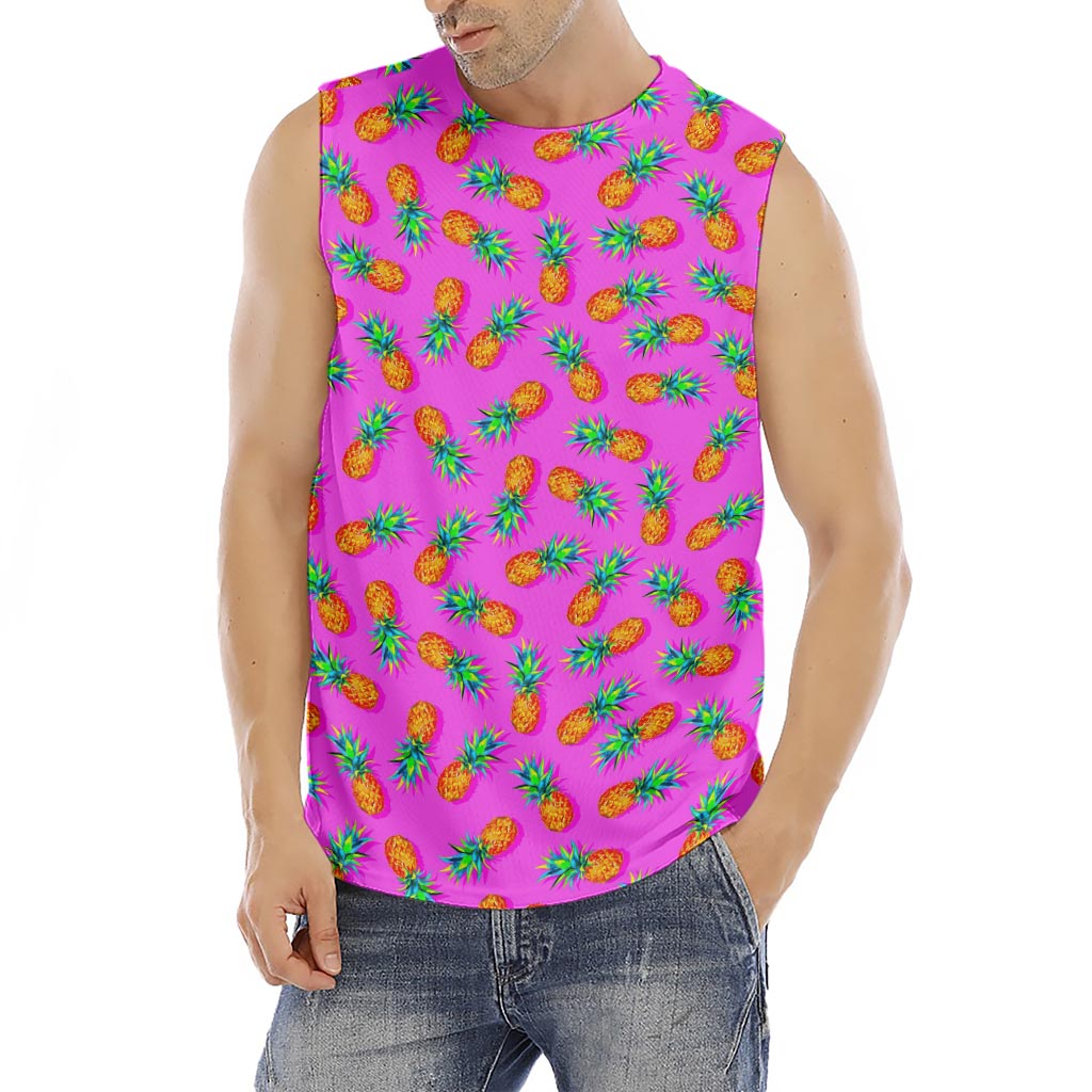 Hot Pink Pineapple Pattern Print Men's Fitness Tank Top