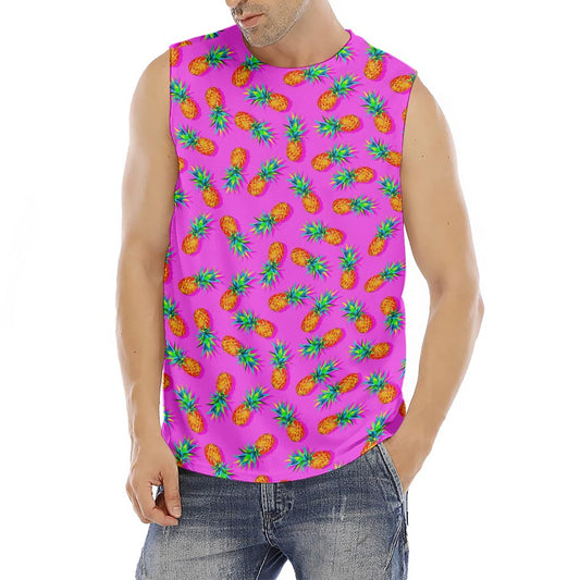 Hot Pink Pineapple Pattern Print Men's Fitness Tank Top