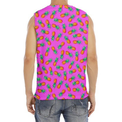 Hot Pink Pineapple Pattern Print Men's Fitness Tank Top