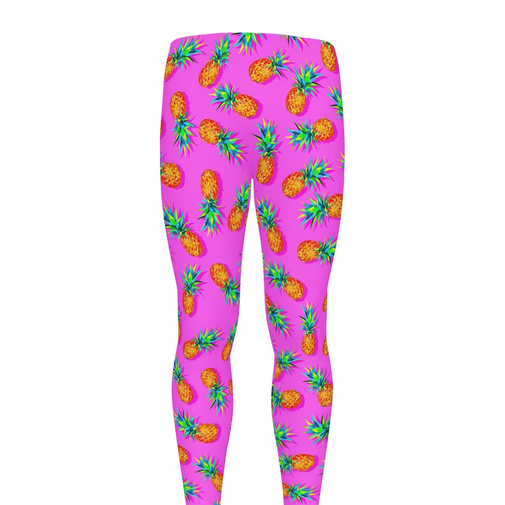 Hot Pink Pineapple Pattern Print Men's leggings