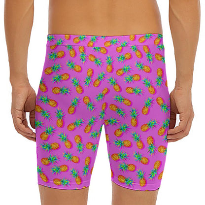 Hot Pink Pineapple Pattern Print Men's Long Boxer Briefs