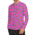 Hot Pink Pineapple Pattern Print Men's Long Sleeve Rash Guard
