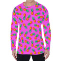 Hot Pink Pineapple Pattern Print Men's Long Sleeve T-Shirt