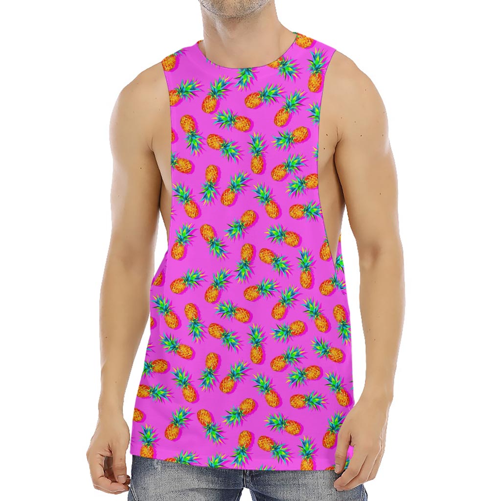 Hot Pink Pineapple Pattern Print Men's Muscle Tank Top