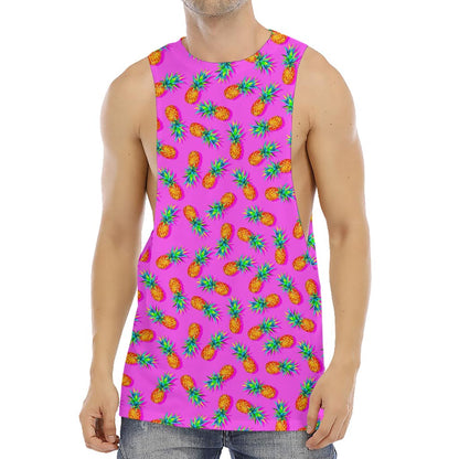Hot Pink Pineapple Pattern Print Men's Muscle Tank Top