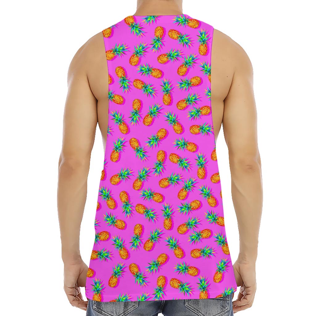 Hot Pink Pineapple Pattern Print Men's Muscle Tank Top