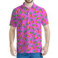 Hot Pink Pineapple Pattern Print Men's Polo Shirt