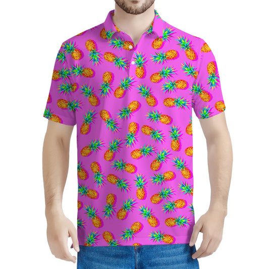 Hot Pink Pineapple Pattern Print Men's Polo Shirt