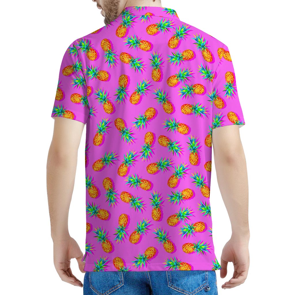 Hot Pink Pineapple Pattern Print Men's Polo Shirt