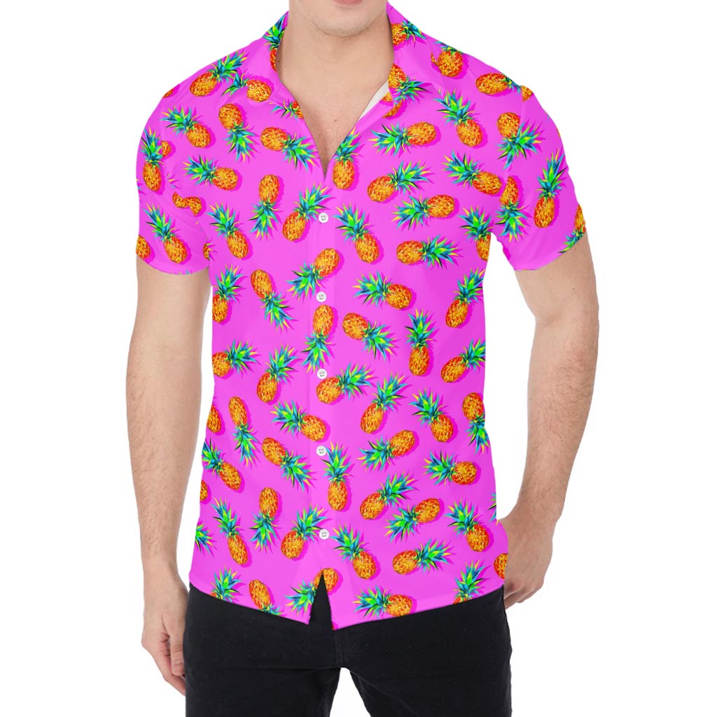 Hot Pink Pineapple Pattern Print Men's Shirt