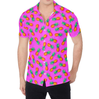 Hot Pink Pineapple Pattern Print Men's Shirt