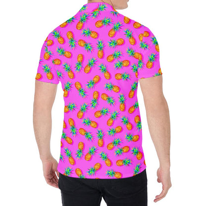 Hot Pink Pineapple Pattern Print Men's Shirt