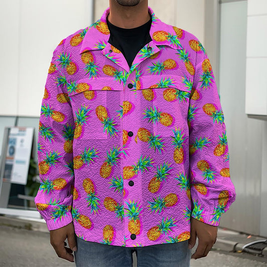 Hot Pink Pineapple Pattern Print Men's Shirt Jacket