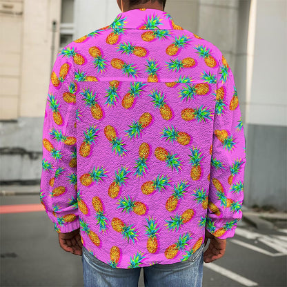 Hot Pink Pineapple Pattern Print Men's Shirt Jacket