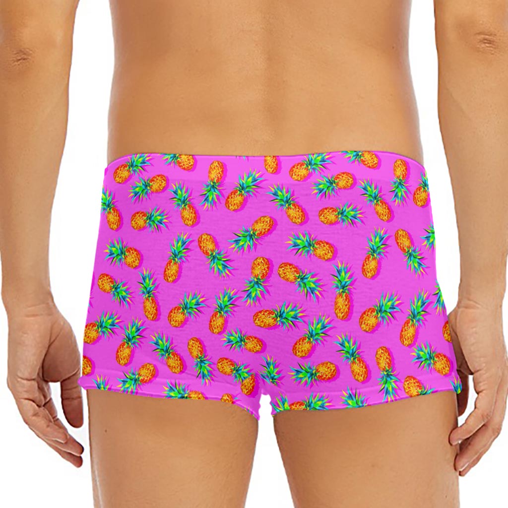 Hot Pink Pineapple Pattern Print Men's Short Boxer Briefs