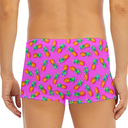 Hot Pink Pineapple Pattern Print Men's Short Boxer Briefs