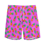 Hot Pink Pineapple Pattern Print Men's Sports Shorts