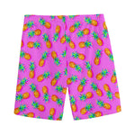 Hot Pink Pineapple Pattern Print Men's Sports Shorts