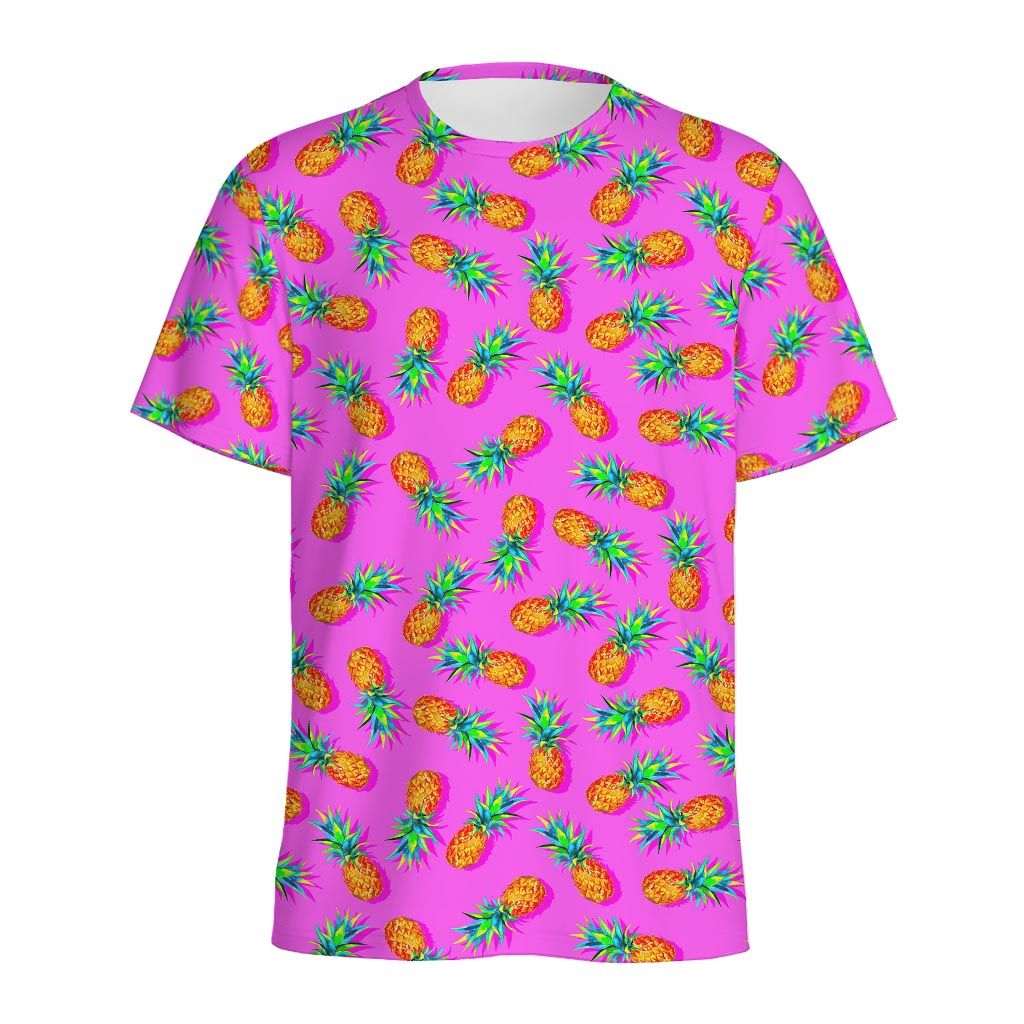 Hot Pink Pineapple Pattern Print Men's Sports T-Shirt