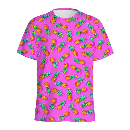 Hot Pink Pineapple Pattern Print Men's Sports T-Shirt