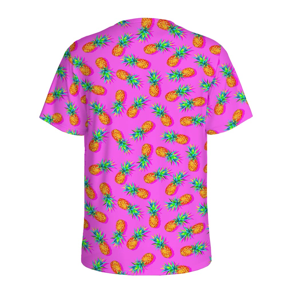 Hot Pink Pineapple Pattern Print Men's Sports T-Shirt